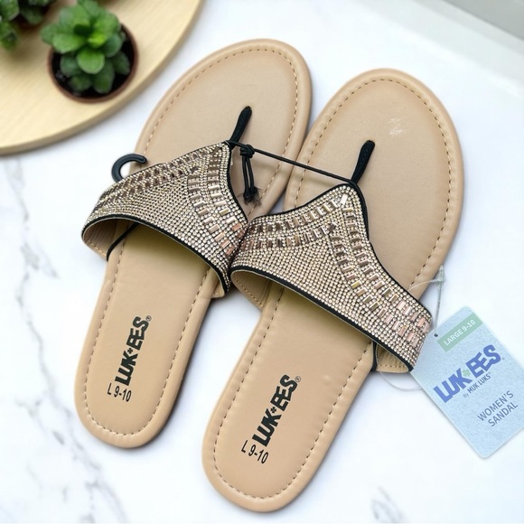 Luk-ees By Muk Luks Pink Gold Rhinestone Embellished Sandals Size: L (9/10) New - Picture 1 of 12